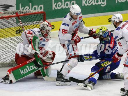 EBEL. Eishockey Bundesliga. VSV gegen KAC.    Maximilian Rebernig, (VSV),   Clemens Unterweger, Sebastian Dahm  (KAC). Klagenfurt, am 7.3.2023.
Foto: Kuess
www.qspictures.net
---
pressefotos, pressefotografie, kuess, qs, qspictures, sport, bild, bilder, bilddatenbank