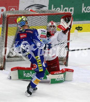 EBEL. Eishockey Bundesliga. VSV gegen KAC.    Anthony Luciani, (VSV),  Sebastian Dahm   (KAC). Klagenfurt, am 7.3.2023.
Foto: Kuess
www.qspictures.net
---
pressefotos, pressefotografie, kuess, qs, qspictures, sport, bild, bilder, bilddatenbank