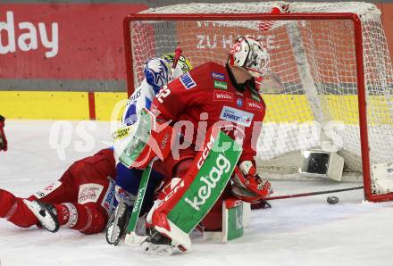 EBEL. Eishockey Bundesliga. KAC gegen VSV.    Jesper Jensen Aabo, Sebastian Dahm,  (KAC),    Andrew Desjardins (VSV). Klagenfurt, am 10.3.2023.
Foto: Kuess
www.qspictures.net
---
pressefotos, pressefotografie, kuess, qs, qspictures, sport, bild, bilder, bilddatenbank