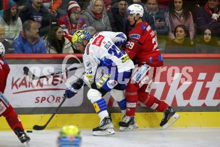 EBEL. Eishockey Bundesliga. KAC gegen VSV.  Mike Zalewski,  (KAC),    Derek Joslin  (VSV). Klagenfurt, am 10.3.2023.
Foto: Kuess
www.qspictures.net
---
pressefotos, pressefotografie, kuess, qs, qspictures, sport, bild, bilder, bilddatenbank