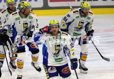 EBEL. Eishockey Bundesliga. KAC gegen VSV.  Torjubel John Hughes,  (VSV). Klagenfurt, am 10.3.2023.
Foto: Kuess
www.qspictures.net
---
pressefotos, pressefotografie, kuess, qs, qspictures, sport, bild, bilder, bilddatenbank