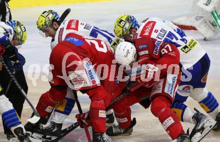 EBEL. Eishockey Bundesliga. KAC gegen VSV.  Rok Ticar, Fabian Hochegger,  (KAC),   Arturs Kulda, Felix Maxa   (VSV). Klagenfurt, am 10.3.2023.
Foto: Kuess
www.qspictures.net
---
pressefotos, pressefotografie, kuess, qs, qspictures, sport, bild, bilder, bilddatenbank