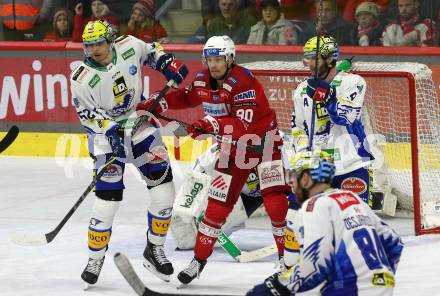 EBEL. Eishockey Bundesliga. KAC gegen VSV.   Matthew Fraser,  (KAC),  Nicolas Rivett-Mattinen, Alexander Rauchenwald   (VSV). Klagenfurt, am 10.3.2023.
Foto: Kuess
www.qspictures.net
---
pressefotos, pressefotografie, kuess, qs, qspictures, sport, bild, bilder, bilddatenbank