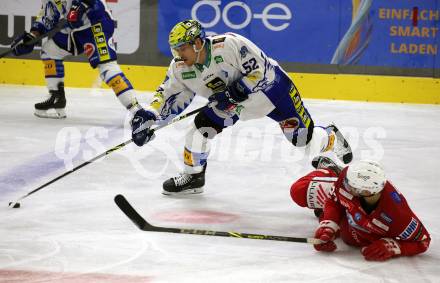 EBEL. Eishockey Bundesliga. KAC gegen VSV.    Thomas Hundertpfund,  (KAC),  Nicolas Rivett-Mattinen  (VSV). Klagenfurt, am 10.3.2023.
Foto: Kuess
www.qspictures.net
---
pressefotos, pressefotografie, kuess, qs, qspictures, sport, bild, bilder, bilddatenbank