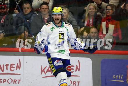 EBEL. Eishockey Bundesliga. KAC gegen VSV.   Torjubel Maximilian Rebernig (VSV). Klagenfurt, am 10.3.2023.
Foto: Kuess
www.qspictures.net
---
pressefotos, pressefotografie, kuess, qs, qspictures, sport, bild, bilder, bilddatenbank