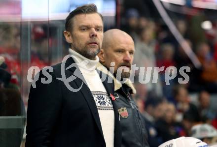 EBEL. Eishockey Bundesliga. KAC gegen VSV.   Co-Trainer Juha Vuori, Trainer Petri Matikainen  (KAC). Klagenfurt, am 10.3.2023.
Foto: Kuess
www.qspictures.net
---
pressefotos, pressefotografie, kuess, qs, qspictures, sport, bild, bilder, bilddatenbank