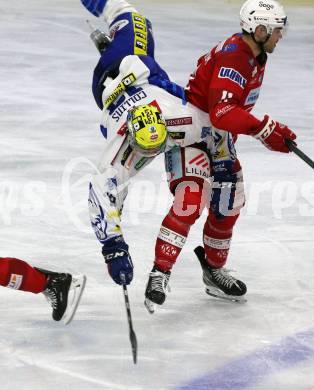 EBEL. Eishockey Bundesliga. KAC gegen VSV.   Lukas Haudum,   (KAC),  Chris Collins  (VSV). Klagenfurt, am 10.3.2023.
Foto: Kuess
www.qspictures.net
---
pressefotos, pressefotografie, kuess, qs, qspictures, sport, bild, bilder, bilddatenbank