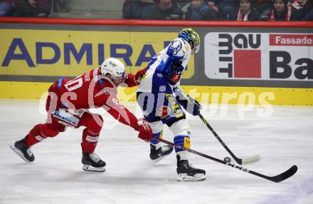 EBEL. Eishockey Bundesliga. KAC gegen VSV.   matthew Fraser,   (KAC),  Philipp Lindner  (VSV). Klagenfurt, am 10.3.2023.
Foto: Kuess
www.qspictures.net
---
pressefotos, pressefotografie, kuess, qs, qspictures, sport, bild, bilder, bilddatenbank