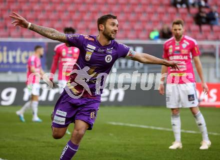 Fussball Bundesliga. SK Austria Klagenfurt gegen TSV Hartberg. Torjubel Markus Pink  (Klagenfurt).  Klagenfurt, am 12.3.2023.
Foto: Kuess
---
pressefotos, pressefotografie, kuess, qs, qspictures, sport, bild, bilder, bilddatenbank