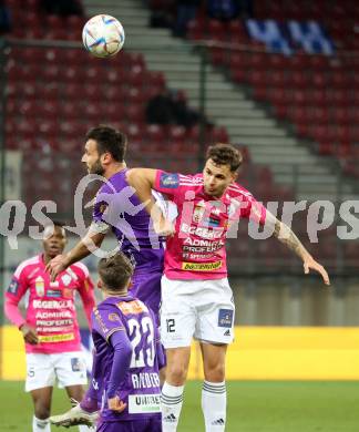 Fussball Bundesliga. SK Austria Klagenfurt gegen TSV Hartberg. Markus Pink,   (Klagenfurt),    Michael Steinwender (Hartberg).  Klagenfurt, am 12.3.2023.
Foto: Kuess
---
pressefotos, pressefotografie, kuess, qs, qspictures, sport, bild, bilder, bilddatenbank