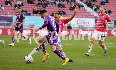 Fussball Bundesliga. SK Austria Klagenfurt gegen TSV Hartberg.  Florian Rieder, (Klagenfurt),   Tobias Kainz  (Hartberg).  Klagenfurt, am 12.3.2023.
Foto: Kuess
---
pressefotos, pressefotografie, kuess, qs, qspictures, sport, bild, bilder, bilddatenbank
