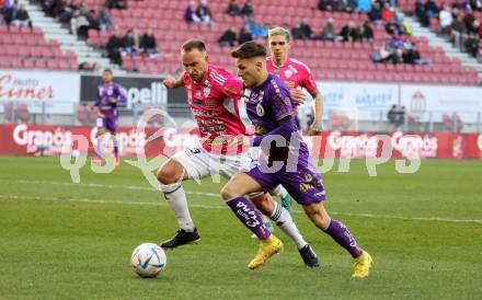 Fussball Bundesliga. SK Austria Klagenfurt gegen TSV Hartberg.  Florian Rieder, (Klagenfurt),   Tobias Kainz  (Hartberg).  Klagenfurt, am 12.3.2023.
Foto: Kuess
---
pressefotos, pressefotografie, kuess, qs, qspictures, sport, bild, bilder, bilddatenbank