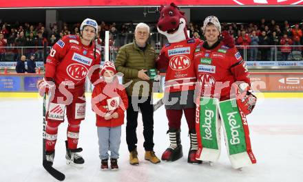 EBEL. Eishockey Bundesliga. EC KAC gegen VSV.   Spieler des Abends Nikolaus Kraus, Sebastian Dahm  (KAC). Klagenfurt, am 14.3.2023.
Foto: Kuess
www.qspictures.net
---
pressefotos, pressefotografie, kuess, qs, qspictures, sport, bild, bilder, bilddatenbank