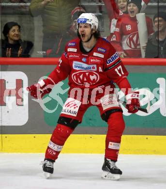 EBEL. Eishockey Bundesliga. EC KAC gegen VSV.    Torjubel Manuel Ganahl (KAC). Klagenfurt, am 14.3.2023.
Foto: Kuess
www.qspictures.net
---
pressefotos, pressefotografie, kuess, qs, qspictures, sport, bild, bilder, bilddatenbank