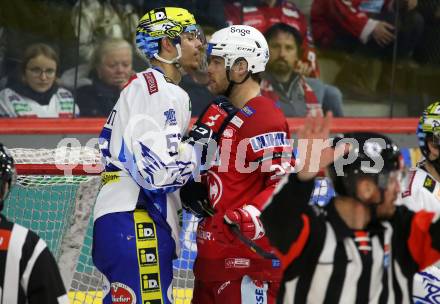 EBEL. Eishockey Bundesliga. EC KAC gegen VSV.   Thomas Hundertpfund,  (KAC),  Nicolas Rivett-Mattinen   (VSV). Klagenfurt, am 14.3.2023.
Foto: Kuess
www.qspictures.net
---
pressefotos, pressefotografie, kuess, qs, qspictures, sport, bild, bilder, bilddatenbank