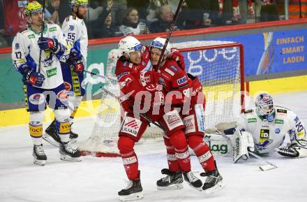 EBEL. Eishockey Bundesliga. EC KAC gegen VSV.    Torjubel Matthew Fraser, Nikolaus Kraus (KAC). Klagenfurt, am 14.3.2023.
Foto: Kuess
www.qspictures.net
---
pressefotos, pressefotografie, kuess, qs, qspictures, sport, bild, bilder, bilddatenbank