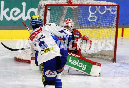 EBEL. Eishockey Bundesliga. EC KAC gegen VSV.   Sebastian Dahm, (KAC),   Maximilian Rebernig   (VSV). Klagenfurt, am 14.3.2023.
Foto: Kuess
www.qspictures.net
---
pressefotos, pressefotografie, kuess, qs, qspictures, sport, bild, bilder, bilddatenbank