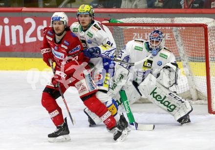 EBEL. Eishockey Bundesliga. EC KAC gegen VSV.  Manuel Ganahl,    (KAC),  Marco Richter, Alexander Schmidt  (VSV). Klagenfurt, am 14.3.2023.
Foto: Kuess
www.qspictures.net
---
pressefotos, pressefotografie, kuess, qs, qspictures, sport, bild, bilder, bilddatenbank