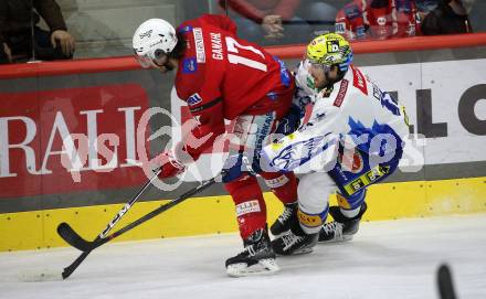 EBEL. Eishockey Bundesliga. EC KAC gegen VSV.   Manuel Ganahl, (KAC),  Chris Collins    (VSV). Klagenfurt, am 14.3.2023.
Foto: Kuess
www.qspictures.net
---
pressefotos, pressefotografie, kuess, qs, qspictures, sport, bild, bilder, bilddatenbank