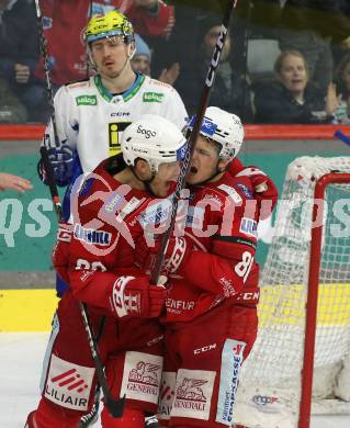 EBEL. Eishockey Bundesliga. EC KAC gegen VSV.   Torjubel Matthew Fraser, Nikolaus Kraus  (KAC). Klagenfurt, am 14.3.2023.
Foto: Kuess
www.qspictures.net
---
pressefotos, pressefotografie, kuess, qs, qspictures, sport, bild, bilder, bilddatenbank