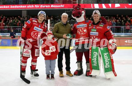 EBEL. Eishockey Bundesliga. EC KAC gegen VSV.   Spieler des Abends Nikolaus Kraus, Sebastian Dahm  (KAC). Klagenfurt, am 14.3.2023.
Foto: Kuess
www.qspictures.net
---
pressefotos, pressefotografie, kuess, qs, qspictures, sport, bild, bilder, bilddatenbank