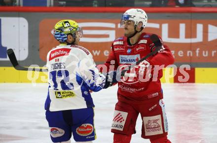 EBEL. Eishockey Bundesliga. EC KAC gegen VSV.  Thomas Vallant,    (KAC),   John Hughers (VSV). Klagenfurt, am 14.3.2023.
Foto: Kuess
www.qspictures.net
---
pressefotos, pressefotografie, kuess, qs, qspictures, sport, bild, bilder, bilddatenbank