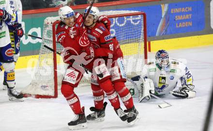 EBEL. Eishockey Bundesliga. EC KAC gegen VSV.  Torjubel Matthew Fraser, Nikolaus Kraus   (KAC). Klagenfurt, am 14.3.2023.
Foto: Kuess
www.qspictures.net
---
pressefotos, pressefotografie, kuess, qs, qspictures, sport, bild, bilder, bilddatenbank