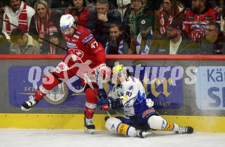 EBEL. Eishockey Bundesliga. EC KAC gegen VSV.    Marcel Witting,  (KAC),  Marco Richter  (VSV). Klagenfurt, am 14.3.2023.
Foto: Kuess
www.qspictures.net
---
pressefotos, pressefotografie, kuess, qs, qspictures, sport, bild, bilder, bilddatenbank