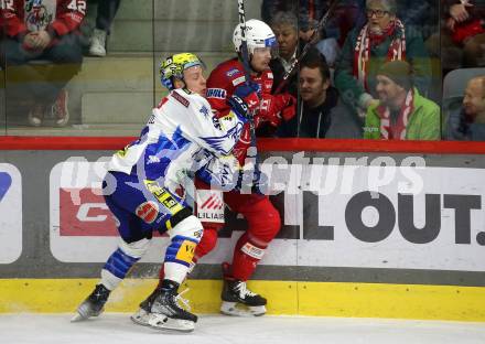 EBEL. Eishockey Bundesliga. EC KAC gegen VSV.   Matthew Fraser,   (KAC),   Blaz Tomazevic (VSV). Klagenfurt, am 14.3.2023.
Foto: Kuess
www.qspictures.net
---
pressefotos, pressefotografie, kuess, qs, qspictures, sport, bild, bilder, bilddatenbank