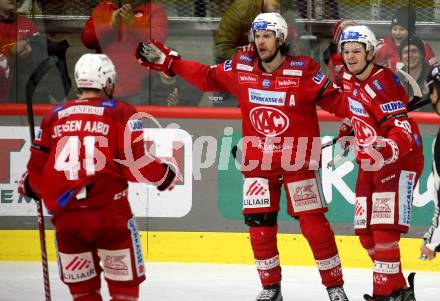 EBEL. Eishockey Bundesliga. EC KAC gegen VSV.  Torjubel Manuel Ganahl, Nikolaus Kraus   (KAC). Klagenfurt, am 14.3.2023.
Foto: Kuess
www.qspictures.net
---
pressefotos, pressefotografie, kuess, qs, qspictures, sport, bild, bilder, bilddatenbank