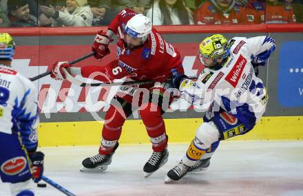 EBEL. Eishockey Bundesliga. EC KAC gegen VSV.  Lucas Lessio,  (KAC), Alexander Rauchenwald     (VSV). Klagenfurt, am 14.3.2023.
Foto: Kuess
www.qspictures.net
---
pressefotos, pressefotografie, kuess, qs, qspictures, sport, bild, bilder, bilddatenbank