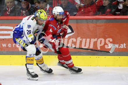 EBEL. Eishockey Bundesliga. EC KAC gegen VSV.    Lucas Lessio,  (KAC),   Derek Joslin (VSV). Klagenfurt, am 14.3.2023.
Foto: Kuess
www.qspictures.net
---
pressefotos, pressefotografie, kuess, qs, qspictures, sport, bild, bilder, bilddatenbank