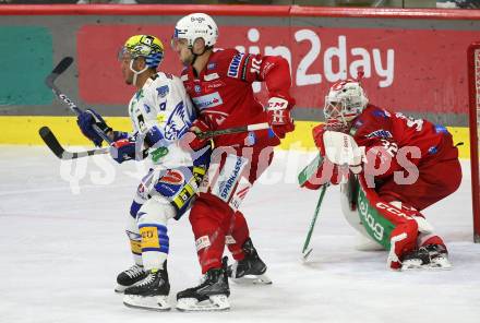 EBEL. Eishockey Bundesliga. EC KAC gegen VSV.  Thomas Vallant, Sebastian Dahm,    (KAC),    Anthony Luciani (VSV). Klagenfurt, am 14.3.2023.
Foto: Kuess
www.qspictures.net
---
pressefotos, pressefotografie, kuess, qs, qspictures, sport, bild, bilder, bilddatenbank