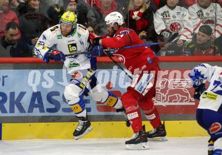 EBEL. Eishockey Bundesliga. EC KAC gegen VSV.   Paul Postma,   (KAC),  Robert Sabolic  (VSV). Klagenfurt, am 14.3.2023.
Foto: Kuess
www.qspictures.net
---
pressefotos, pressefotografie, kuess, qs, qspictures, sport, bild, bilder, bilddatenbank