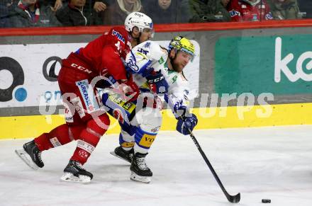 EBEL. Eishockey Bundesliga. EC KAC gegen VSV.    Jesper Jensen Aabo, (KAC),    Robert Sabolic  (VSV). Klagenfurt, am 14.3.2023.
Foto: Kuess
www.qspictures.net
---
pressefotos, pressefotografie, kuess, qs, qspictures, sport, bild, bilder, bilddatenbank