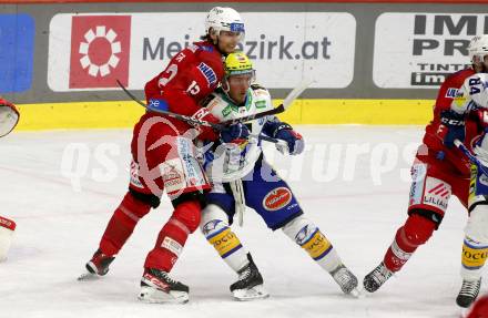 EBEL. Eishockey Bundesliga. EC KAC gegen VSV.  David Maier,   (KAC),   Anthony Luciani  (VSV). Klagenfurt, am 14.3.2023.
Foto: Kuess
www.qspictures.net
---
pressefotos, pressefotografie, kuess, qs, qspictures, sport, bild, bilder, bilddatenbank