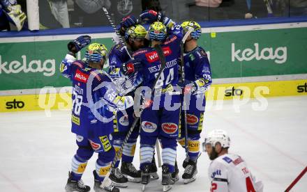 EBEL. Eishockey Bundesliga. EC VSV gegen KAC.   Torjubel Layne Viveiros, Marco Richter, Andrew Desjardins, Derek Joslin, Blaz Tomazevic (VSV).  Villach, am 17.3.2023.
Foto: Kuess
www.qspictures.net
---
pressefotos, pressefotografie, kuess, qs, qspictures, sport, bild, bilder, bilddatenbank