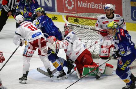 EBEL. Eishockey Bundesliga. EC VSV gegen KAC.  Marco Richter (VSV),   Lukas Haudum, Sebastian Dahm, David Maier  (KAC). Villach, am 17.3.2023.
Foto: Kuess
www.qspictures.net
---
pressefotos, pressefotografie, kuess, qs, qspictures, sport, bild, bilder, bilddatenbank