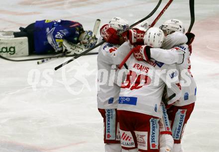 EBEL. Eishockey Bundesliga. EC VSV gegen KAC. Torjubel Marcel Witting, Nikolaus Kraus  (KAC). Villach, am 17.3.2023.
Foto: Kuess
www.qspictures.net
---
pressefotos, pressefotografie, kuess, qs, qspictures, sport, bild, bilder, bilddatenbank