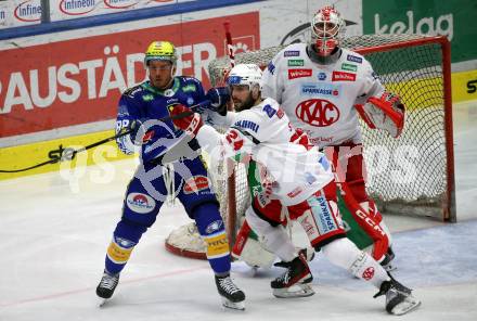 EBEL. Eishockey Bundesliga. EC VSV gegen KAC.  Anthony Luciani, Steven Strong,   (VSV),    Sebastian Dahm (KAC). Villach, am 17.3.2023.
Foto: Kuess
www.qspictures.net
---
pressefotos, pressefotografie, kuess, qs, qspictures, sport, bild, bilder, bilddatenbank