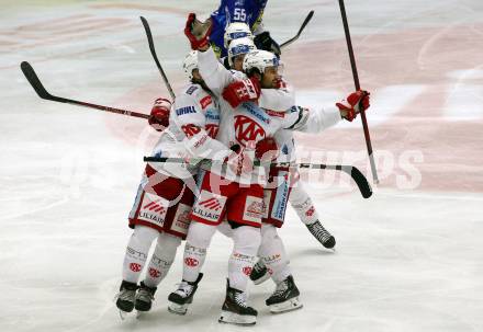 EBEL. Eishockey Bundesliga. EC VSV gegen KAC.  Torjubel Marcel Witting, Nikolaus Kraus (KAC). Villach, am 17.3.2023.
Foto: Kuess
www.qspictures.net
---
pressefotos, pressefotografie, kuess, qs, qspictures, sport, bild, bilder, bilddatenbank