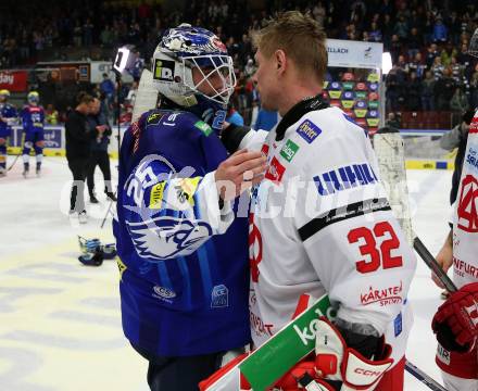 EBEL. Eishockey Bundesliga. EC VSV gegen KAC. Alexander Schmidt,   (VSV),   Sebastian Dahm  (KAC). Villach, am 17.3.2023.
Foto: Kuess
www.qspictures.net
---
pressefotos, pressefotografie, kuess, qs, qspictures, sport, bild, bilder, bilddatenbank