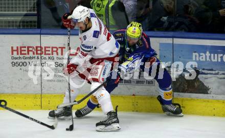 EBEL. Eishockey Bundesliga. EC VSV gegen KAC.   Andrew Desjardins, (VSV),  Luka Gomboc   (KAC). Villach, am 17.3.2023.
Foto: Kuess
www.qspictures.net
---
pressefotos, pressefotografie, kuess, qs, qspictures, sport, bild, bilder, bilddatenbank