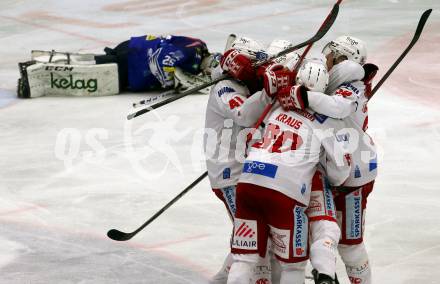 EBEL. Eishockey Bundesliga. EC VSV gegen KAC.  Torjubel Marcel Witting, Nikolaus Kraus  (KAC). Villach, am 17.3.2023.
Foto: Kuess
www.qspictures.net
---
pressefotos, pressefotografie, kuess, qs, qspictures, sport, bild, bilder, bilddatenbank