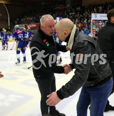 EBEL. Eishockey Bundesliga. EC VSV gegen KAC.   Trainer Rob Daum, (VSV), Trainer Petri Matikainen (KAC). Villach, am 17.3.2023.
Foto: Kuess
www.qspictures.net
---
pressefotos, pressefotografie, kuess, qs, qspictures, sport, bild, bilder, bilddatenbank