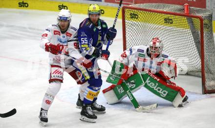 EBEL. Eishockey Bundesliga. EC VSV gegen KAC.  Robert Sabolic, (VSV), Clemens Unterweger, Sebastian Dahm  (KAC). Villach, am 17.3.2023.
Foto: Kuess
www.qspictures.net
---
pressefotos, pressefotografie, kuess, qs, qspictures, sport, bild, bilder, bilddatenbank