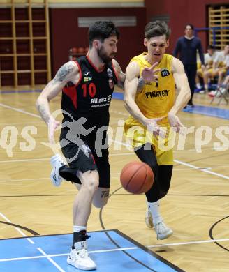 Basketball 2. Liga 2022/2023. Playoff.  2. Runde. Woerthersee Piraten gegen Mistelbach Mustangs. Felix Leindecker   (Piraten),  Zdenek Nehyba (Mistelbach). Klagenfurt, am 18.3.2023.
Foto: Kuess
www.qspictures.net
---
pressefotos, pressefotografie, kuess, qs, qspictures, sport, bild, bilder, bilddatenbank