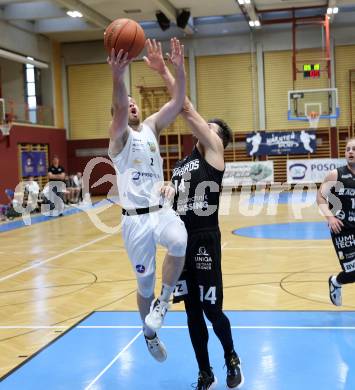 Basketball 2. Liga 2022/2023. Playoff.  2. Runde. KOS gegen Guessing Blackbirds.  Tim Huber (KOS),  Christoph Astl  (Guessing). Klagenfurt, am 19.3.2023.
Foto: Kuess
www.qspictures.net
---
pressefotos, pressefotografie, kuess, qs, qspictures, sport, bild, bilder, bilddatenbank