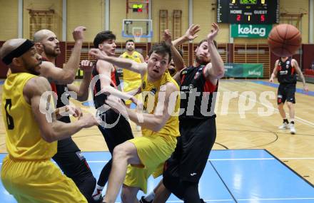 Basketball 2. Liga 2022/2023. Playoff.  2. Runde. Woerthersee Piraten gegen Mistelbach Mustangs. Jan-Arne Apschner, Shawn L. Ray   (Piraten), Christoph Leydolf, Michal Norwa  (Mistelbach). Klagenfurt, am 18.3.2023.
Foto: Kuess
www.qspictures.net
---
pressefotos, pressefotografie, kuess, qs, qspictures, sport, bild, bilder, bilddatenbank