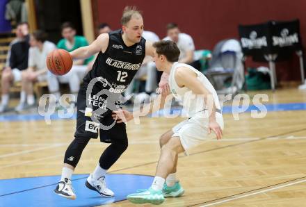 Basketball 2. Liga 2022/2023. Playoff.  2. Runde. KOS Celovec gegen Guessing Blackbirds.   Niklas Michel (KOS),  Mate Horvath  (Guessing). Klagenfurt, am 19.3.2023.
Foto: Kuess
www.qspictures.net
---
pressefotos, pressefotografie, kuess, qs, qspictures, sport, bild, bilder, bilddatenbank